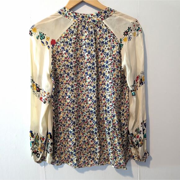 Derek Lam 10 Crosby Nehru Long-Sleeve Floral Silk Blouse Top Size 0 - Picture 3 of 10